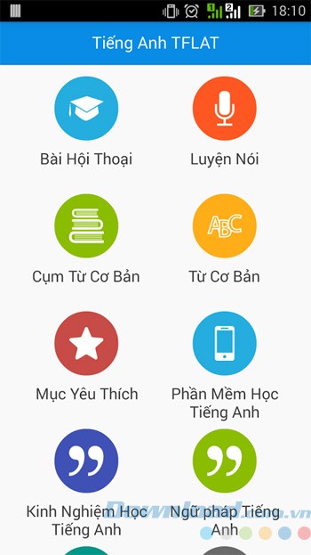 Giao diện chính của Học tiếng Anh giao tiếp