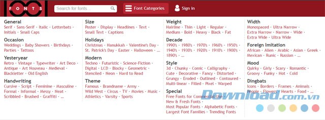 Tìm kiếm font chữ yêu thích