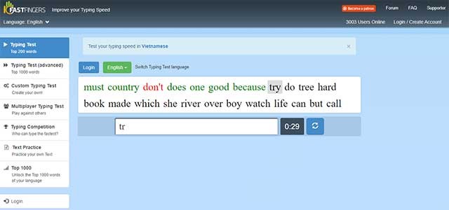 Các bài kiểm tra đánh máy sử dụng 200 từ hay dùng của mỗi ngôn ngữ