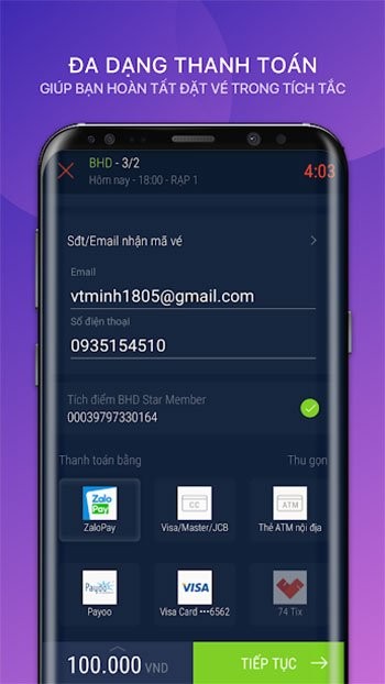 Phương thức thanh toán 123Phim đa dạng