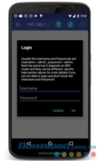 Giao diện đăng nhập trên 192.168.1.1 - All Router Admin cho Android