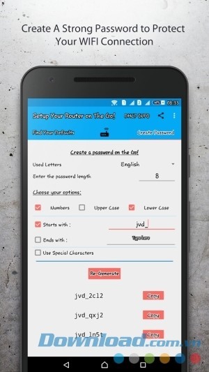 192.168.1.1 Router Admin Setup cho Android tạo mật khẩu mạnh mẽ