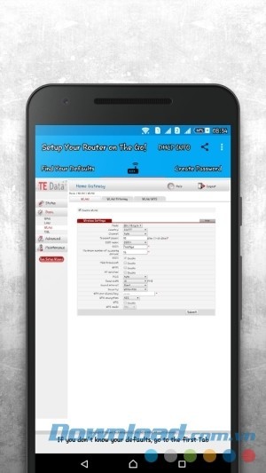 192.168.1.1 Router Admin Setup cho Android hiện bảng dữ liệu chi tiết