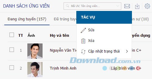 Danh sách ứng viên