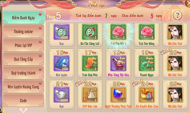 Nhận quà tích lũy đăng nhập hàng ngày