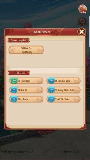 Chọn server trong 360mobi Mộng Hoàng Cung