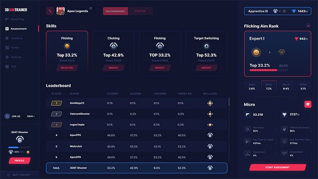 Bảng xếp hạng được tích hợp sẵn trong 3D Aim Trainer game