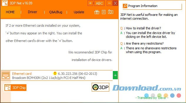 Giao diện chính của ứng dụng 3DP Net miễn phí cho máy tính