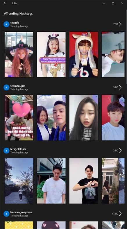 Tìm kiếm video bằng hashtag, tên người dùng...