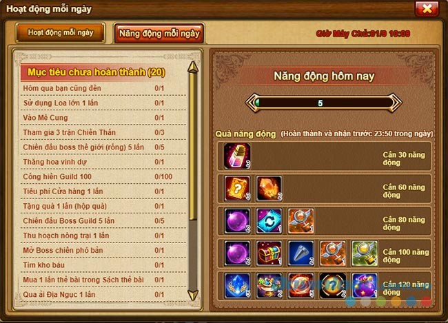 Hoạt động mỗi ngày trong game
