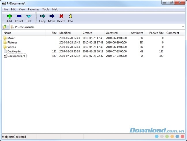 Giao diện xem file nén của 7-Zip