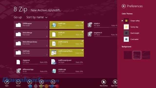 Giao diện ứng dụng giải nén tập tin 8 Zip