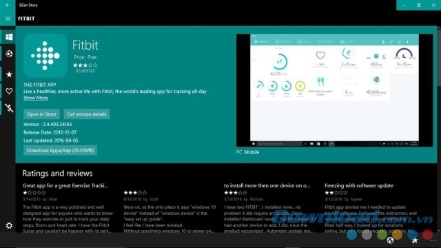 Giao diện 9Zen Store cho máy tính và Windows 10 Mobile cho phép người dùng xem số sao và đánh giá của mọi người