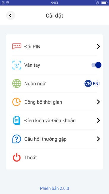 Giao diện cài đặt của app