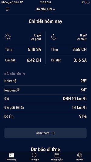 Dự báo thời tiết trong ngày