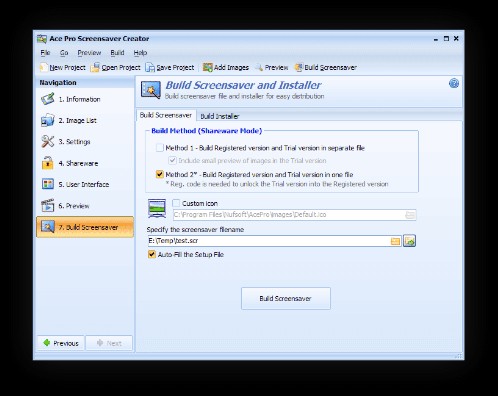Ace Pro Screensaver Creator tích hợp trình cài đặt