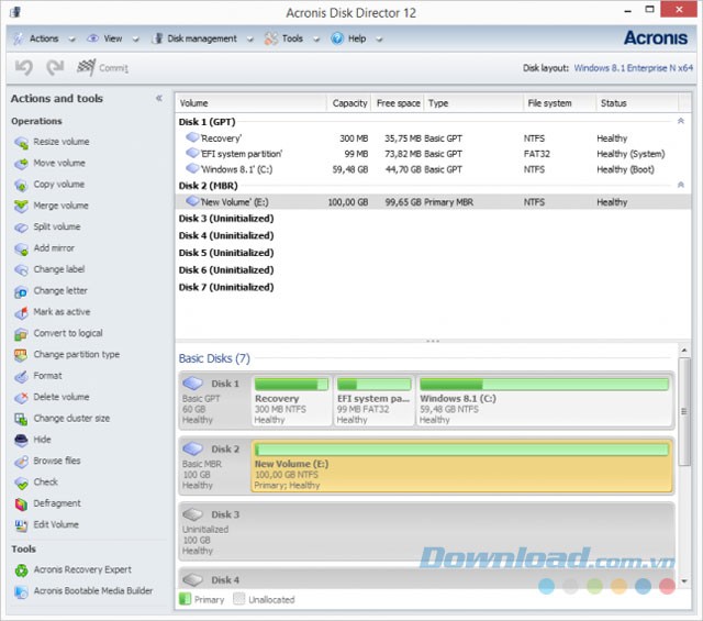 Giao diện Acronis Disk Director 12