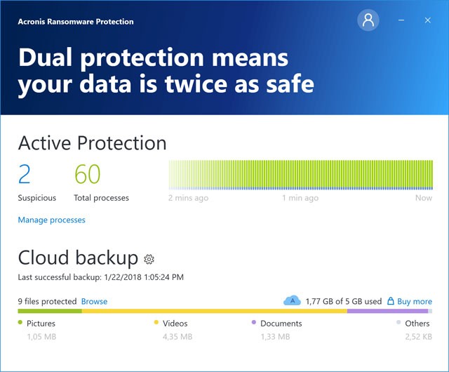 Giao diện Acronis Ransomware Protection