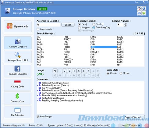 Giao diện của Acronym Database
