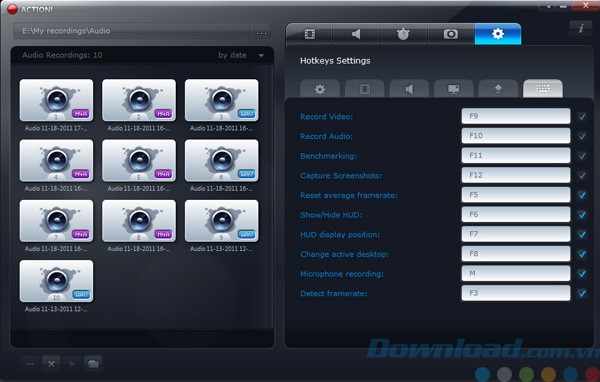 Cài đặt phím tắt trong Action!