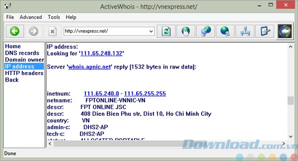 Xem địa chỉ IP của tên miền với Active Whois