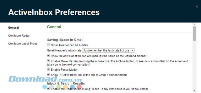 Các lựa chọn cài đặt ứng dụng