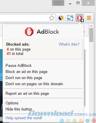 Lựa chọn hành động với AdBlock cho Chrome