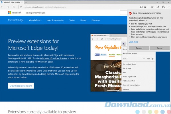 Giao diện của Adblock Plus cho Edge