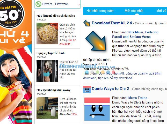 Hình ảnh trang web khi còn quảng cáo