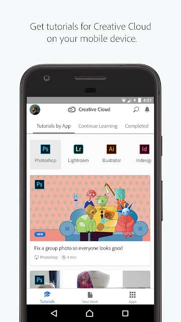 Giao diện Adobe Creative Cloud cho Android