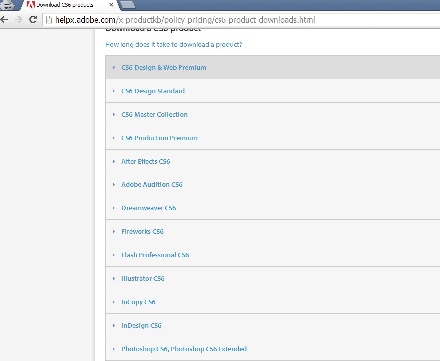 Hình ảnh minh họa trang tải bộ sản phẩm CS6 của Adobe