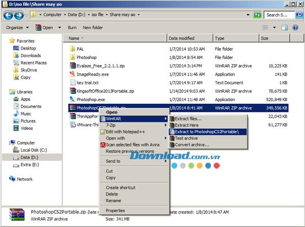 Giải nén file PhotoshopCS2Portable.zip