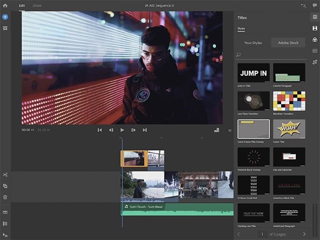 Giao diện Adobe Premiere Rush CC