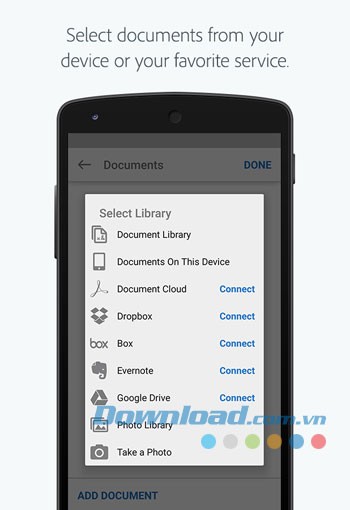 Lựa chọn tài liệu từ thiết bị hoặc dịch vụ yêu thích