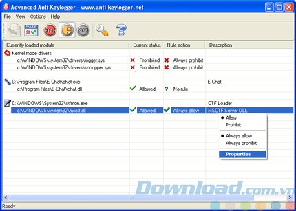 Giao diện của Advanced Anti Keylogger