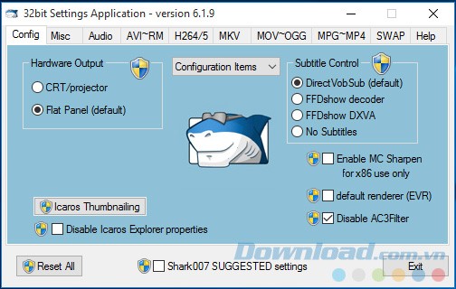 Giao diện của Advanced Codecs