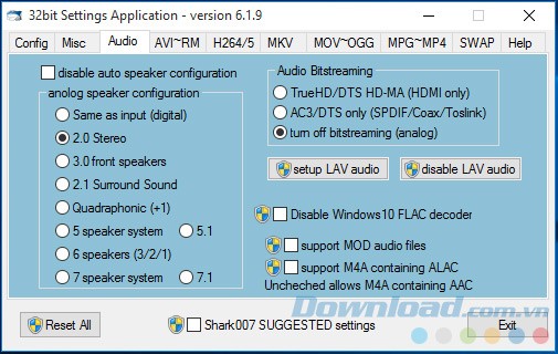 Điều chỉnh âm thanh trong Advanced Codecs