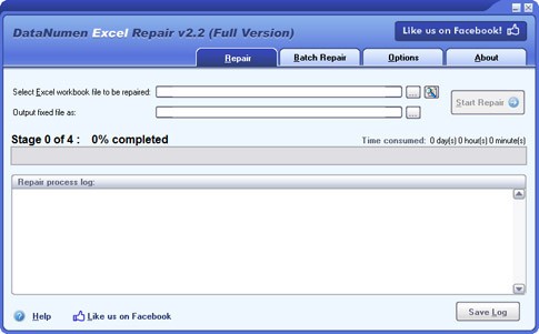 Giao diện chính của DataNumen Excel Repair