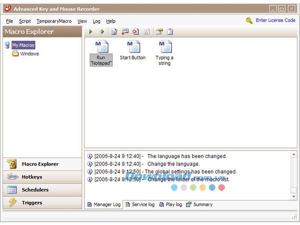 Giao diện chính Advanced Key and Mouse Recorder
