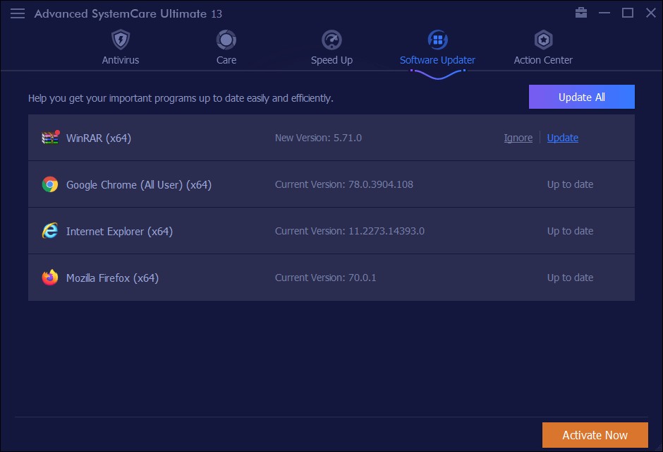 Advanced SystemCare Ultimate 13 cập nhật phần mềm