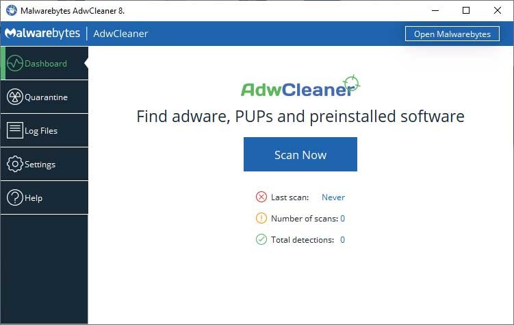 Giao diện phần mềm AdwCleaner