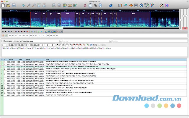 Giao diện chính của phần mềm tạo phụ đề phim miễn phí Aegisub cho Mac