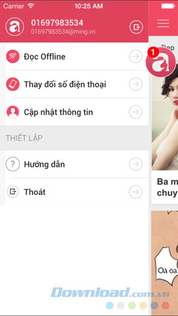 Danh mục chính của ứng dụng Afamily