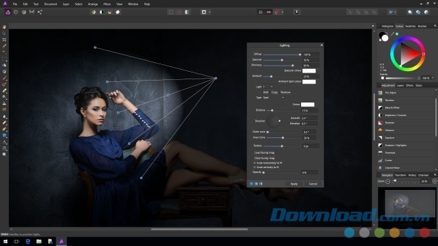 Sử dụng bộ lọc ánh sáng trực tiếp trong ứng dụng chỉnh sửa ảnh Affinity Photo cho máy tính
