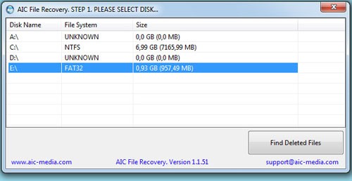 Giao diện phần mềm khôi phục file AIC File Recovery