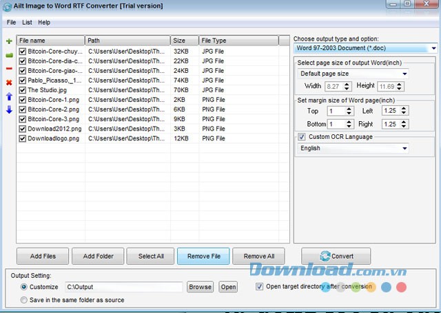 Giao diện phần mềm Ailt Image to Word RTF Converter