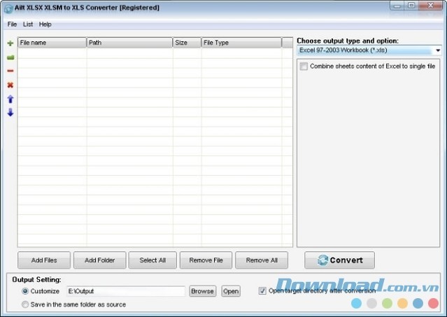 Phần mềm chuyển đổi định dạng file chuyên nghiệp Ailt XLSX XLSM to XLS Converter