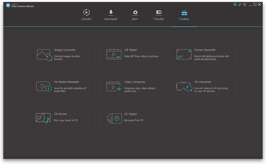 Toolbox của Aimersoft Video Converter Ultimate