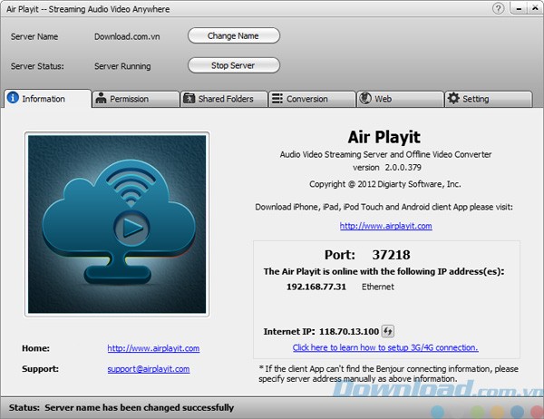 Giao diện của Air Playit