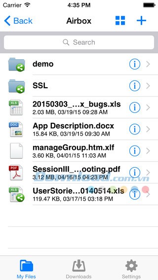 Danh sách tập tin lưu trữ trên Airbox(e)